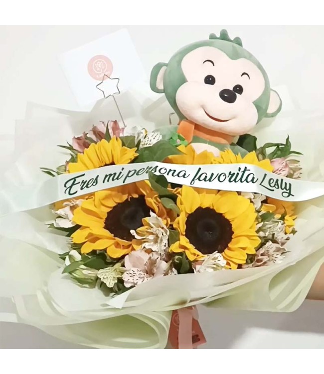 Ramo de Girasoles y Peluche monito